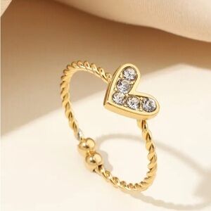 Delicate Gold Diamond Heart Twisted Love Ring, Minimalist Anniversary Ri…